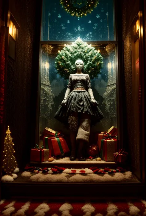 9((Hypersurrealistic Mall store [Hot Topic | Abercrombie 
| Spencers | Sharper Image] window display))BREAK((((Christmas 
time d...
