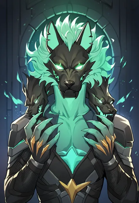 portrait of cerberus (fortnite), rating_safe, <lora:Cerberus_Fortnite_Pony:0.9>, 
Green body, Green Eyes,Glowing Eyes,Claws,tail...