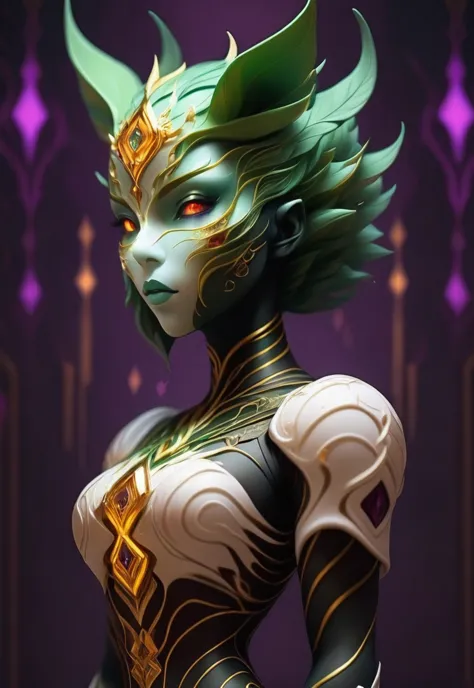 fae automaton, 1girl, woman, gold elemental, ultra color:darkmagenta and ultra neon color:lawngreen color scheme<lora:envystarli...