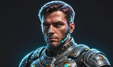 a man in armor with glowing eyes and a glowing face