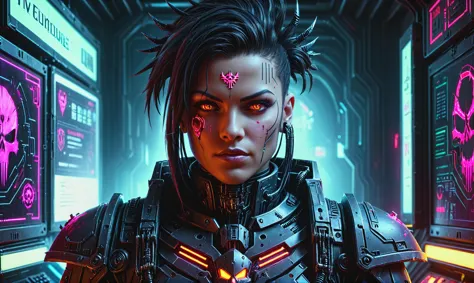 Beautiful detailed digital portrait of a <lora:ChaosMarineStyleAIx:0.7> ChaosMarineStyleAI cyberpunk cyborg at a Underground hacker den with neon screens, <lora:xl_more_art-full_v1:0.4>, <lora:pastel_colors_xl_v3:0.7>, Global illumination,  <lora:EnvyCharacterPortraitHelperXL01:0.7> solo character portrait, dark background