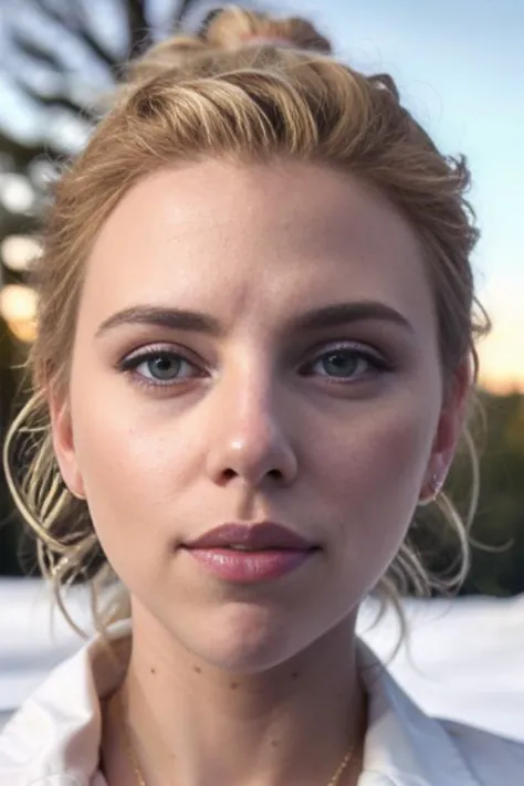 a close up of a woman with a necklace on her neck