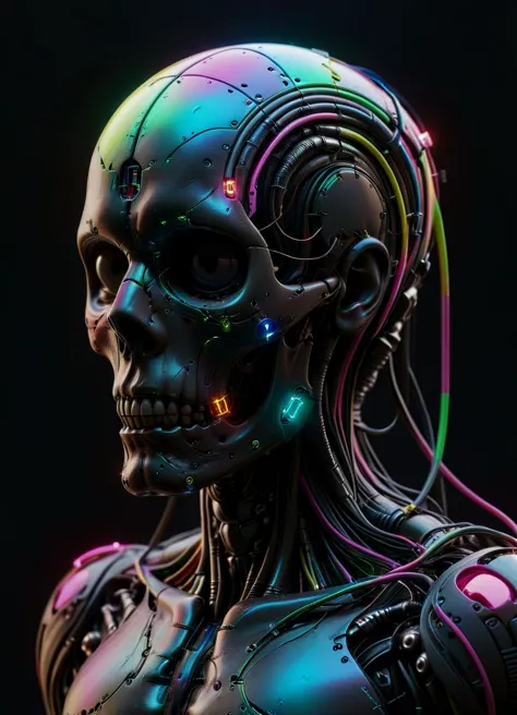 a close up of a robot with a glowing head and a glowing face