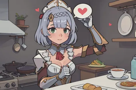 solo, noelledef <lora:genshinfull1:1>, maid, cooking, loving face