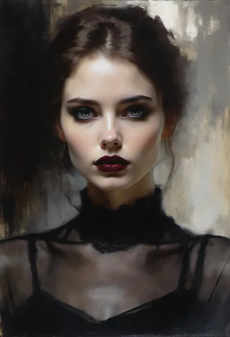 colored ink painting style of Casey Baugh, an award-winning painting, an impressive of the face of a skinny Gothic woman that ca...