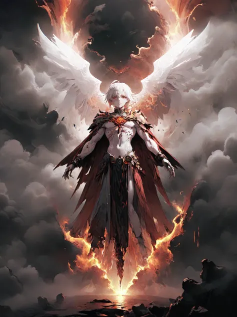 anime artwork (full body shot:1.5), (30yo adult, muscular:1.4) (1boy:1.2) floating in the air, covered with black oil and red paint,surrounded by smoke, liquid, intricate, elegant, highly detailed, centered, digital painting, artstation, concept art, smooth, sharp focus, illustration, by ( ( tom whalen ) ), wlop, mars ravelo, octane  <lora:biblaccurang_lora_sdxl:0.8> biblaccurang, angelic creature, biblically accurate angel    <lora:BloodPunkAIp:1> bloodpunkai, anime style, key visual, vibrant, studio anime,  highly detailed, <lora:LCM_LoRA_Weights:0.7>, back lighting