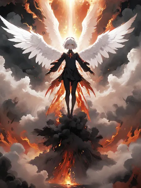 an angel standing on a cloud with a halo above it