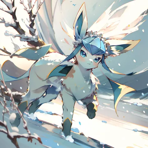 <lora:glaceon-v3-000024:1.75> glaceon,full body,snow,animal nose,no humans, tree, (masterpiece, best quality,absurdres: 1.2),, m...