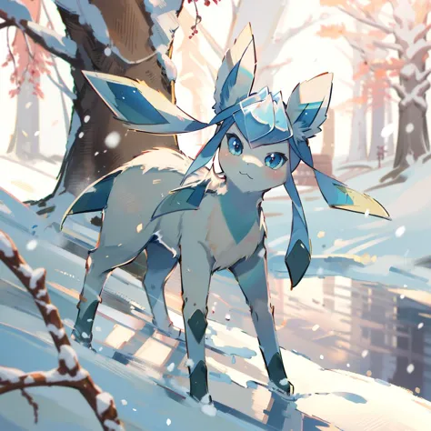 <lora:glaceon-v3-000024:1.5> glaceon,full body,snow,animal nose,no humans, tree, (masterpiece, best quality,absurdres: 1.2),, ma...