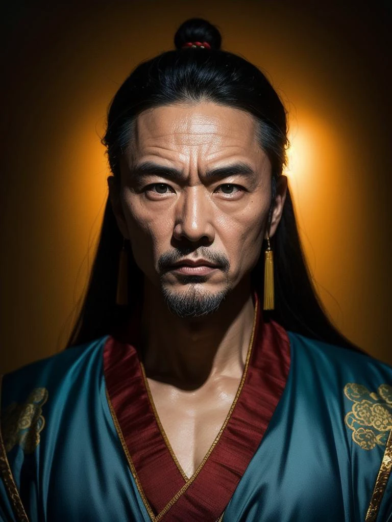 fusionart ,,wuxia 1man,chinese taoist, in the dark, deep shadow, low key, cold light