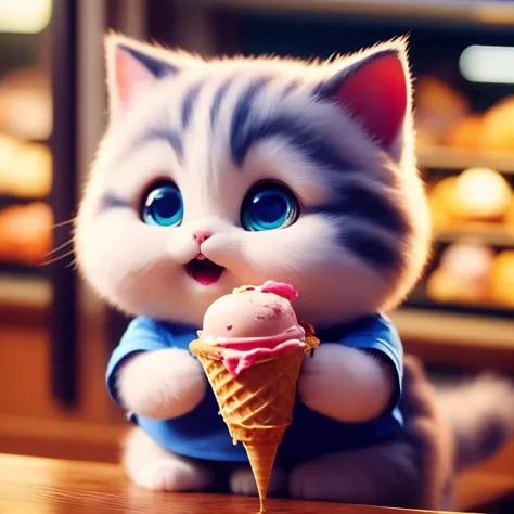 a close up of a cat eating an ice cream cone