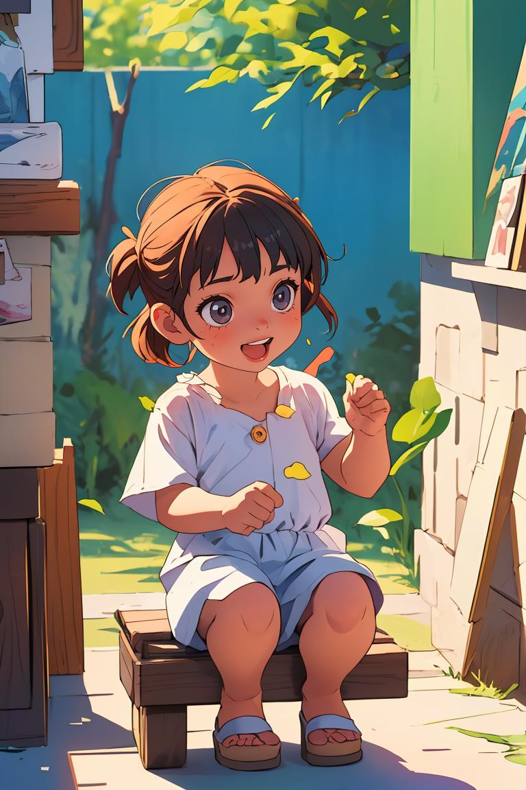 Anime girl sitting on a bench eating a leaf SeaArt AI