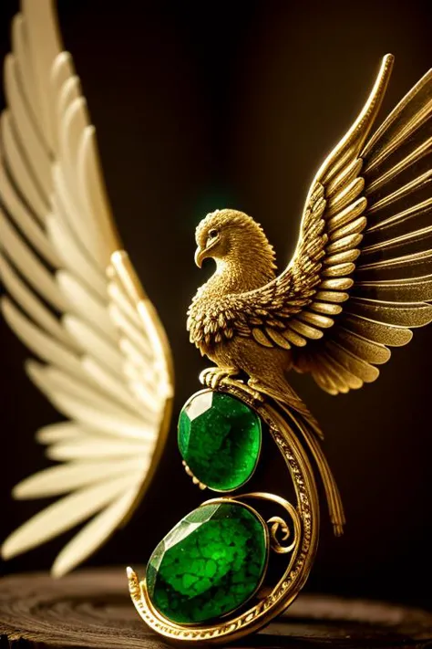 an concept art of alchemic element - Seraphinite: A green gemstone with feathery patterns, resembling the wings of an angel. Thi...