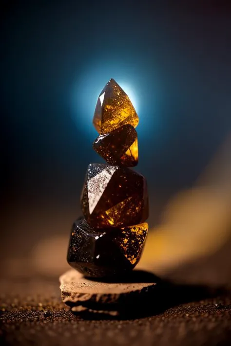 an concept art of alchemic element - Smoky Quartz: A translucent brown to black gemstone with a smoky appearance. The subject st...