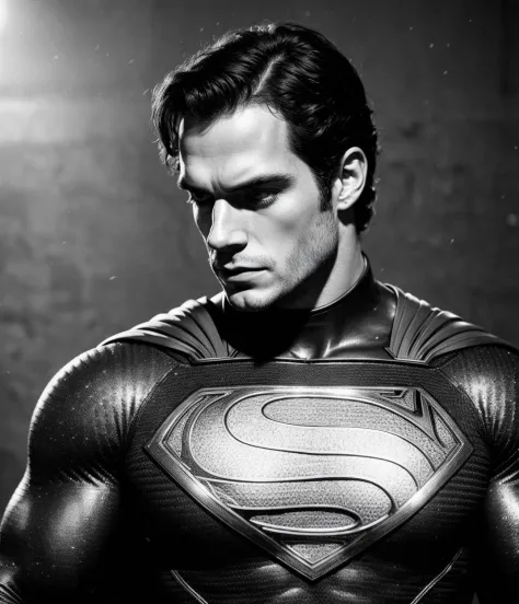Photo of Henry cavill, superman, handsome male, beautiful dark texture costume hero, Photography, HD, cinematic, costume ornate ...