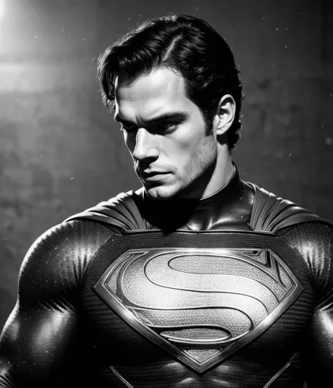 Photo of Henry cavill, superman, handsome male, beautiful dark texture costume hero, Photography, HD, cinematic, costume ornate gold, Photo realistic, Full body photo, photo realism, ultra-detailed, intimate portrait composition, Leica 50mm, f1. 4,Highly Detailed,(Low Contrast:1.3)