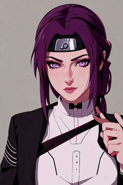 Highly detailed, High Quality, Masterpiece, beautiful, Kafka, purple eyes, jacket, <lora:Char_HonkaiStarRail_Kafka:0.8>, 1girl, solo, mature female, purple eyes, NarutoHeadband, <lora:Outfit_NarutoHeadband:0.9>