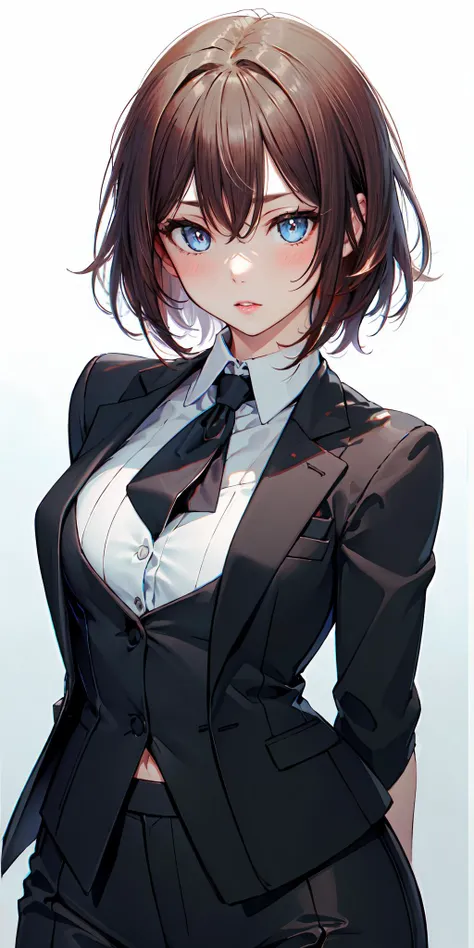 anime girl in a suit and tie posing for a picture