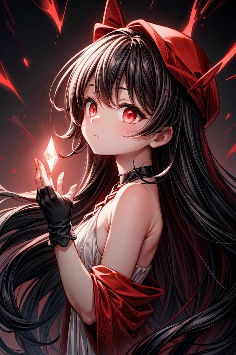 A girl with long hair and red eyes holding a knife - SeaArt AI