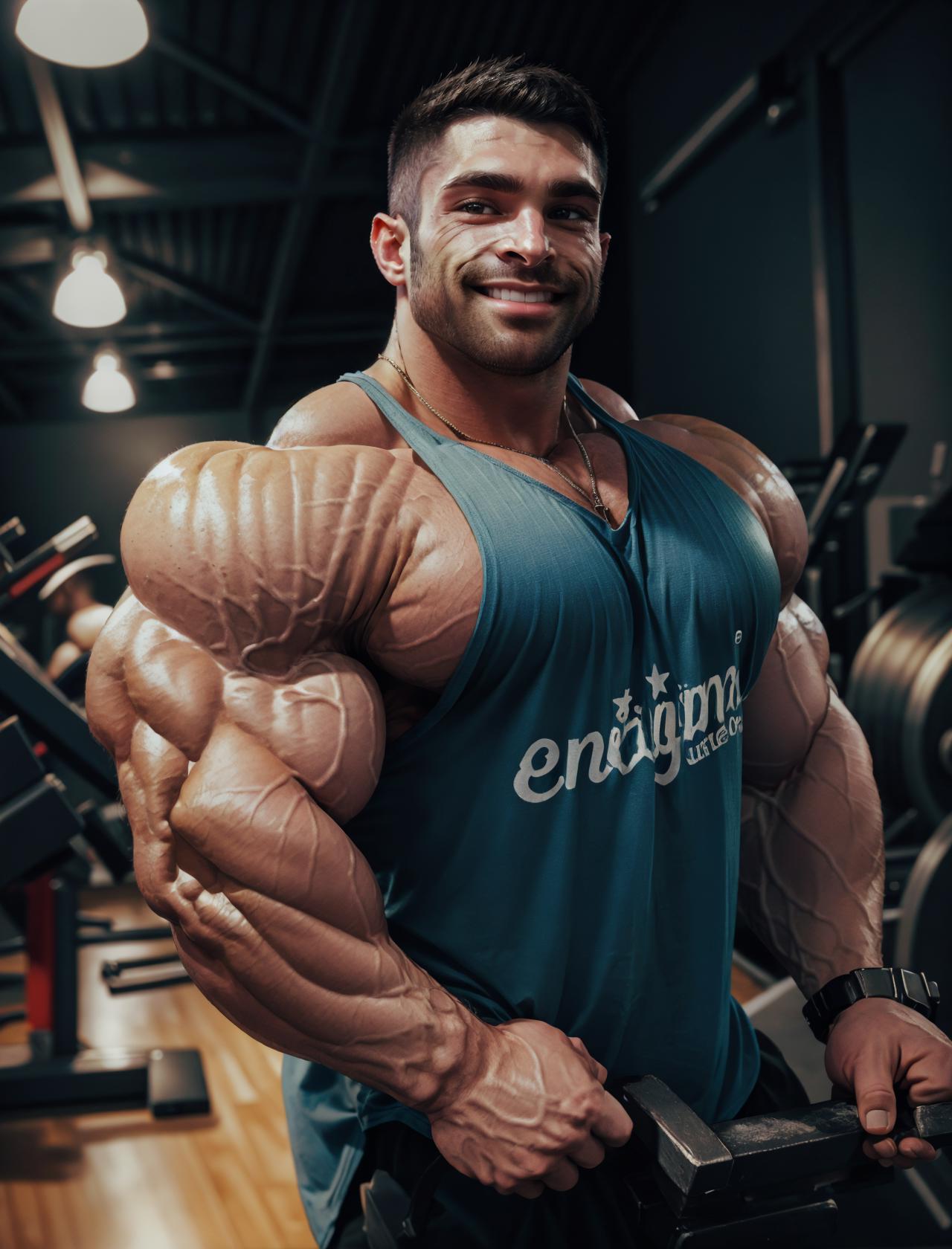 A man with a big body posing for a picture in a gym - SeaArt AI