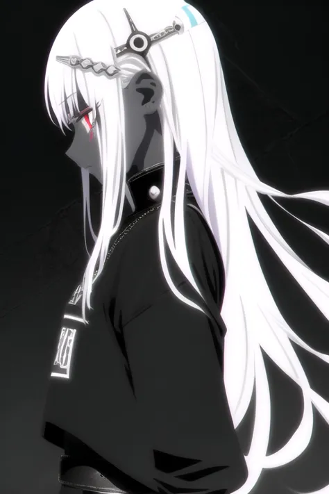 anime girl with long white hair and a sword in her hand