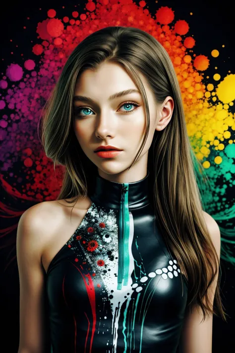 realistic photo of <lora:AlexandraLenarchyk_v1:.9> AlexandraLenarchyk, ink splash, colorful, fractal