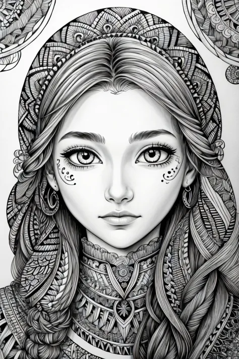 (zentangle style:1.2), line art drawing of <lora:AlexandraLenarchyk_v1:.9> AlexandraLenarchyk, close up on face, focus on eyes, ...