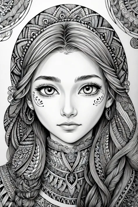 (zentangle style:1.2), line art drawing of <lora:AlexandraLenarchyk_v1:.9> AlexandraLenarchyk, close up on face, focus on eyes, surrounded by astrology symbols