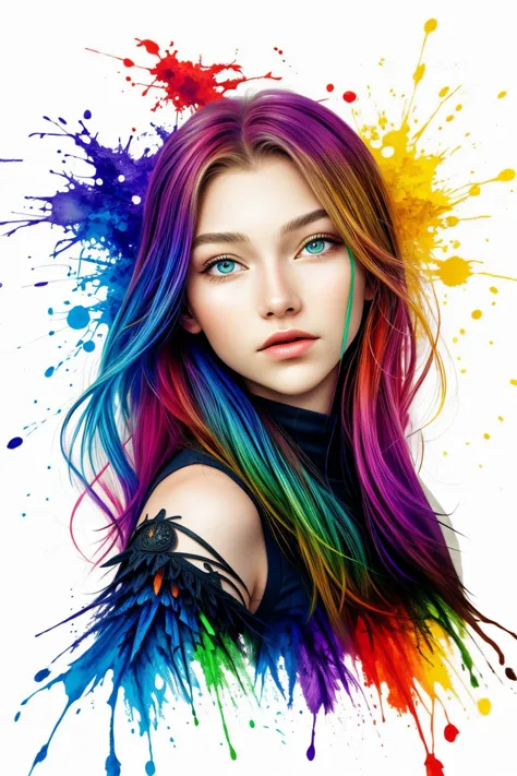 realistic photo of <lora:AlexandraLenarchyk_v1:.9> AlexandraLenarchyk, ink splash, colorful, fractal