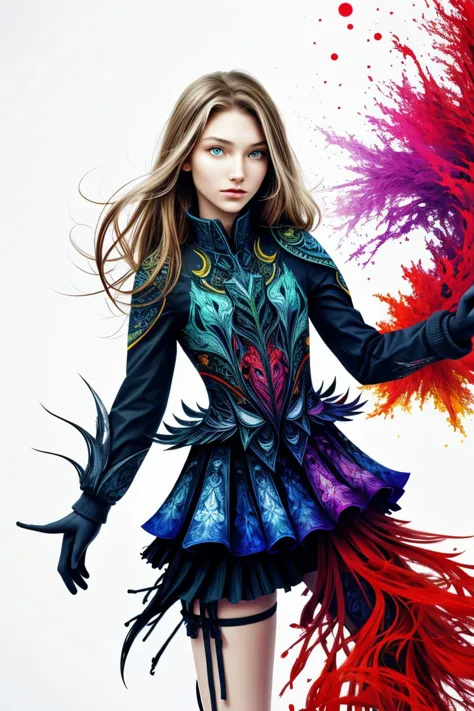 realistic photo of <lora:AlexandraLenarchyk_v1:.9> AlexandraLenarchyk, ink splash, colorful, fractal