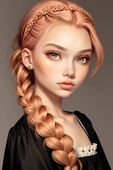 <lora:AlexandraLenarchyk_v1:.9> AlexandraLenarchyk, focus on eyes, close up on face, pouting, Peach puff color hair styled dutch braided headband