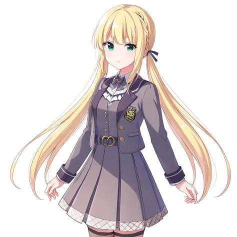 anime girl with long blonde hair wearing a school uniform