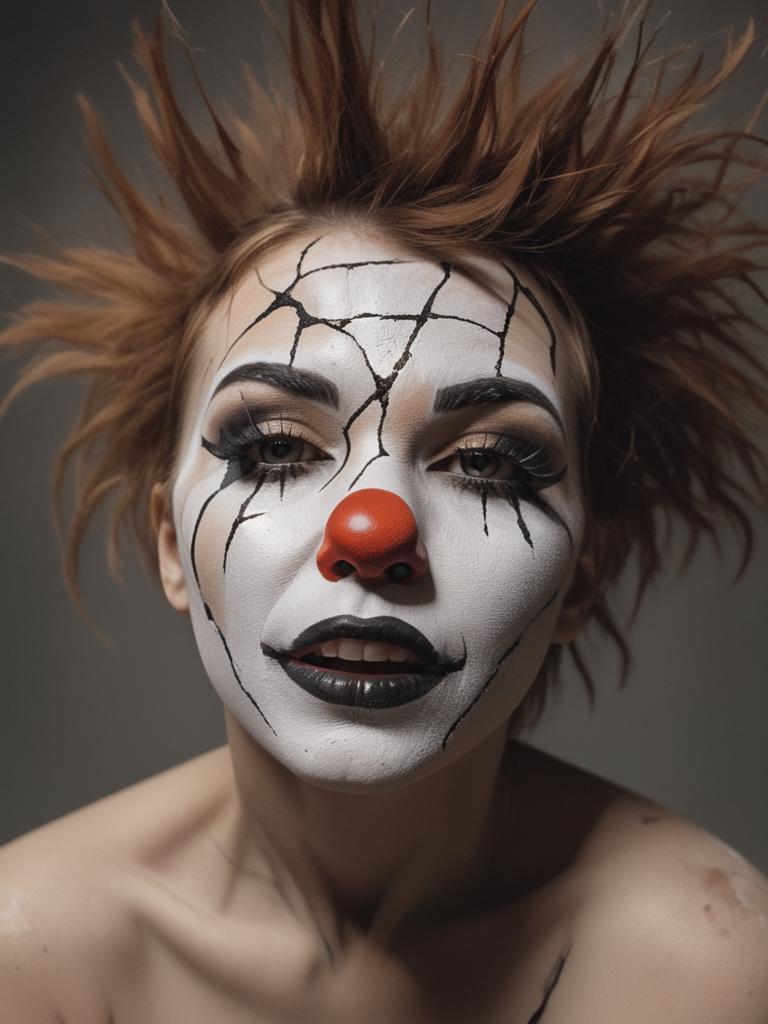 A close up of a person with a clown makeup and a clown nose - SeaArt AI