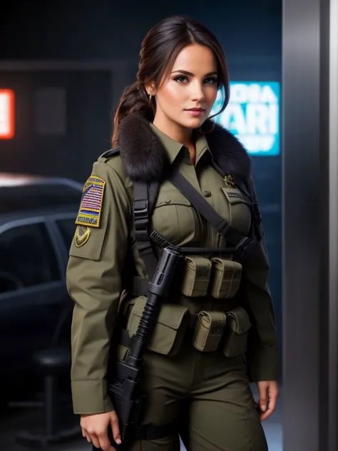 ((sfw)), (full body shot), UHD, 8k, Ultra Detailed, cinematic portrait, 
 [ Jennifer Morrison | Ava Addams ] , paratrooper costu...