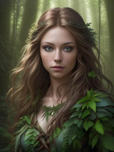 photo RAW, full color portrait, A beautiful female adventurer in An enchanted forest where magical creatures and plants abound ,...