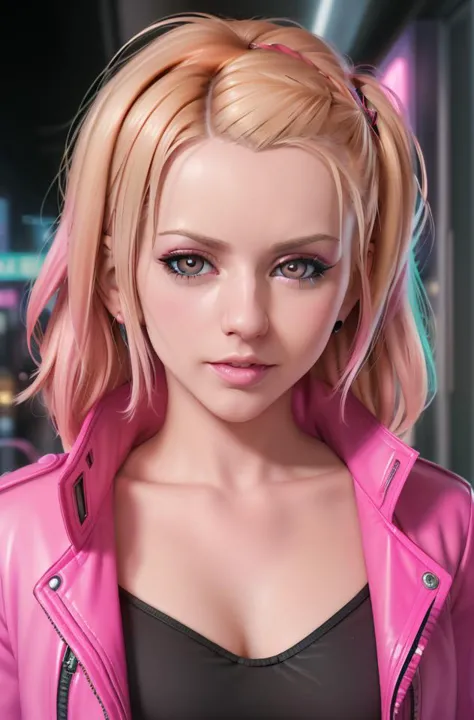 ((sfw)), photograph of (lxbll:1.2), ((face and [bust] portrait)) of a naturally beautiful and stunning blonde cyberpunk hacker babe, wearing a (detailed) and [colorful] jacket, (natural skin texture, highly detailed face and eyes), cyberpunk, candycore, best quality, masterpiece, 4k, absurdres, by arny freytag, 