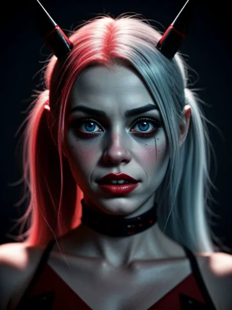 <lora:LCM_LoRA_Weights_SD15:1>   
photo RAW, 1/2 shot portrait, person is Harley Quinn, evil grin, Harley Quinn Makeup, masterpi...