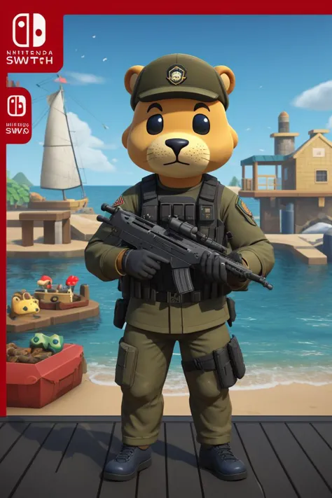 Box art, 3d render, Navy SEAL, sea lion, Tom Clancy's Animal Crossing for Nintendo Switch