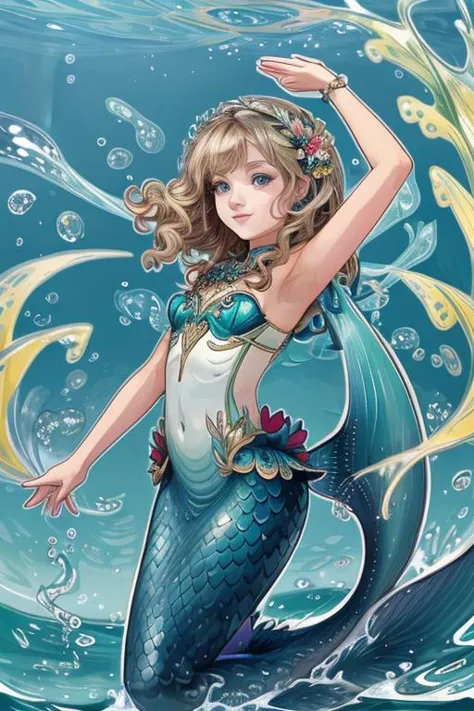 a beautiful mermaid, colorful, <lora:wzh:1>