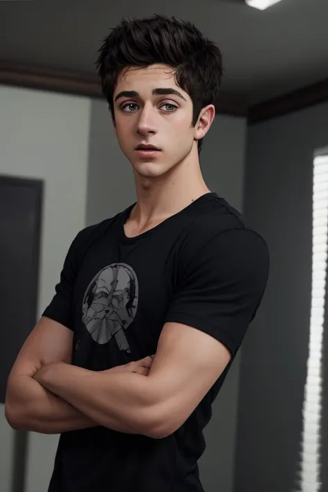 a cinematic photograph of davidhenrie person wearing a black t-shirt, <lora:davidhenrie_12150:1>, UHD, 8k, ultra detailed