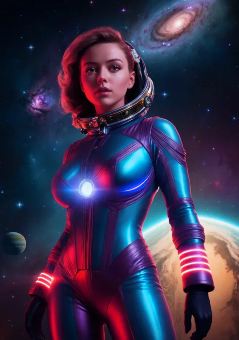 1girl, beautiful lighting, UHD, 8k, ultra detailed, a cinematic photograph of a gorgeous space cadet woman, retrofuturism, space...