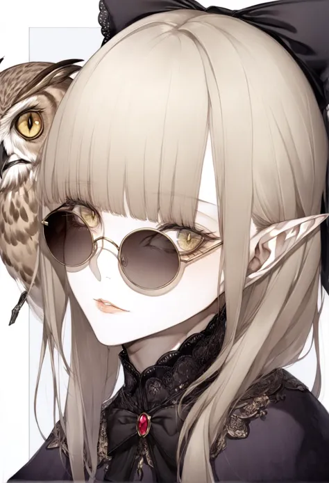 masterpiece, best quality<lora:sd_xl_dpo_lora_v1-128dim:1>,1girl, bird, yellow eyes, owl, pointy ears, long hair , parted lips, ...