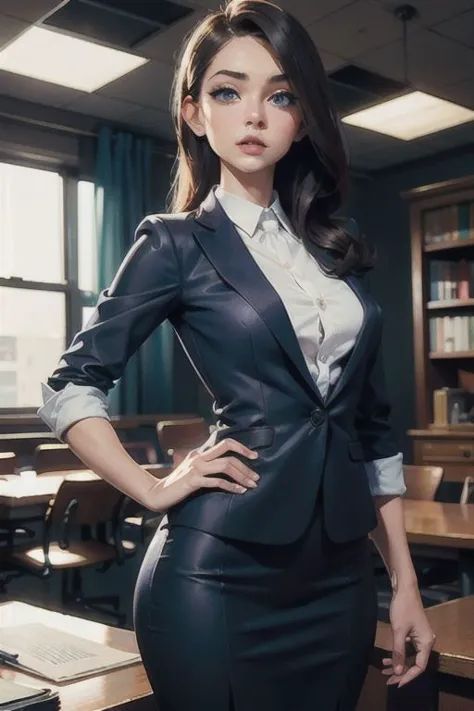 1woman ,perfect blue eyes, office outfit, files, table, room, ((small breast)),((beautiful face)),(((best quality, masterpiece))...