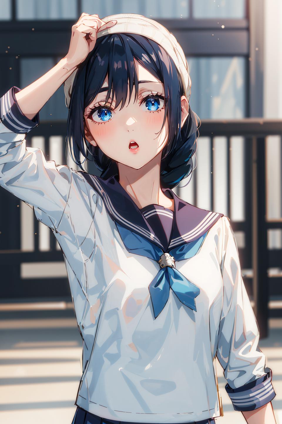 Anime girl with blue eyes and a sailor outfit - SeaArt AI