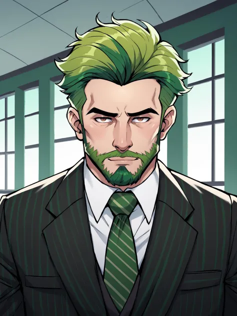 a cartoon of a man with green hair and a beard