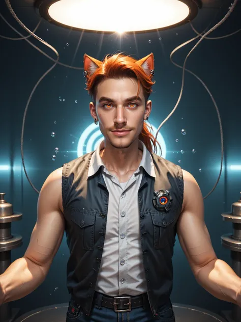 a close up of a person with a cat ear and a light