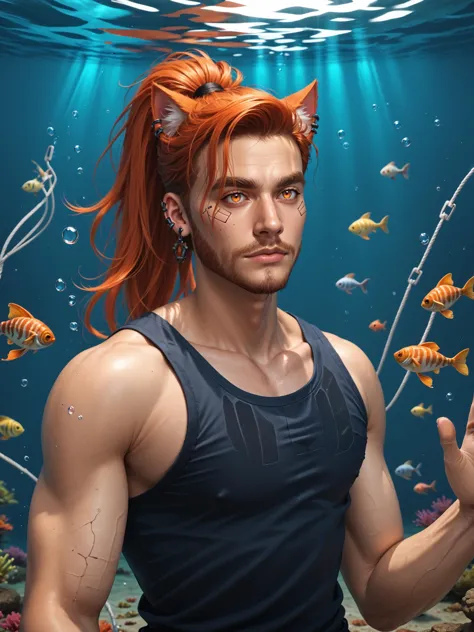 a close up of a person with a fish in a tank top