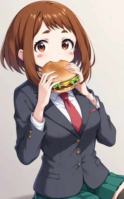 eating gurger, holdinf burger <lora:_sdxl-dokaguiburger-pony:0.8> dokaguiburger, 1girl, <lora:sdxl-mha-ochako-pony:0.7> Uraraka ...