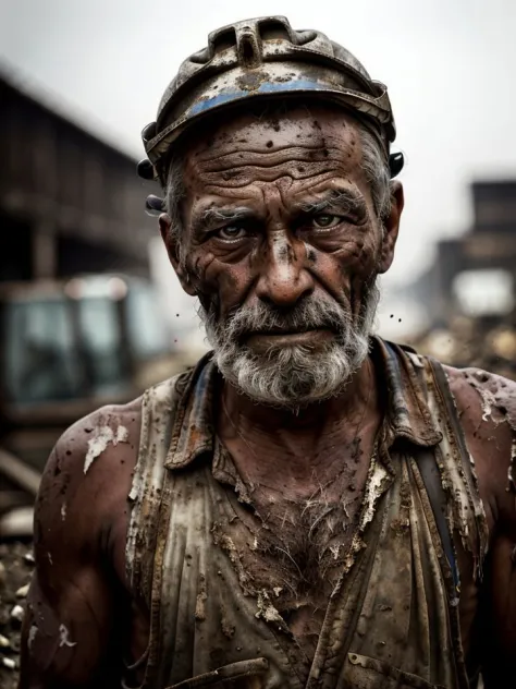 dirty construction worker, documentary photography, photojournalism, pulitzer prize winning essay, candid, (black and white:0.2),draganv2 <lora:draganv2-06:0.8>,