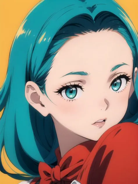 masterpiece, anri, 1girl, green hair, forehead, aqua eyes, solo, long hair, 1980s style, (anime: 0.91)